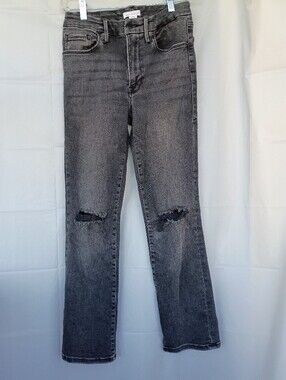 Good American Always Fits Good Legs Straight Jeans Frayed Knees Black 6-12